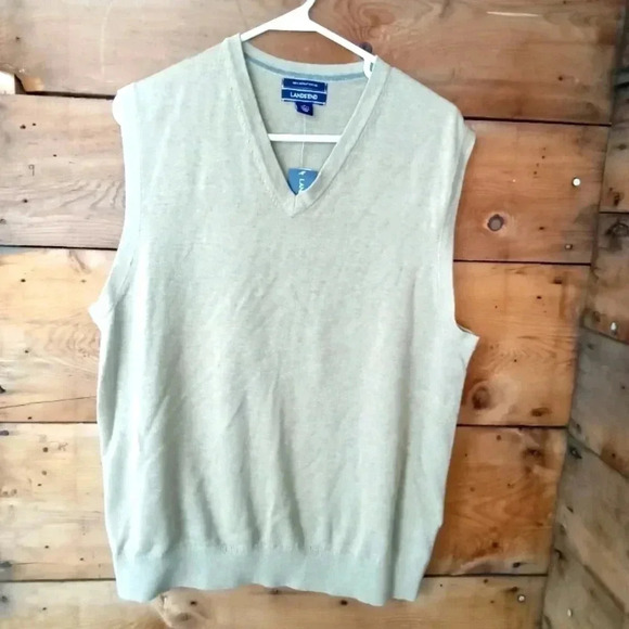 Lands' End Vest Men's L Tan 100% Supima Cotton - Picture 1 of 6
